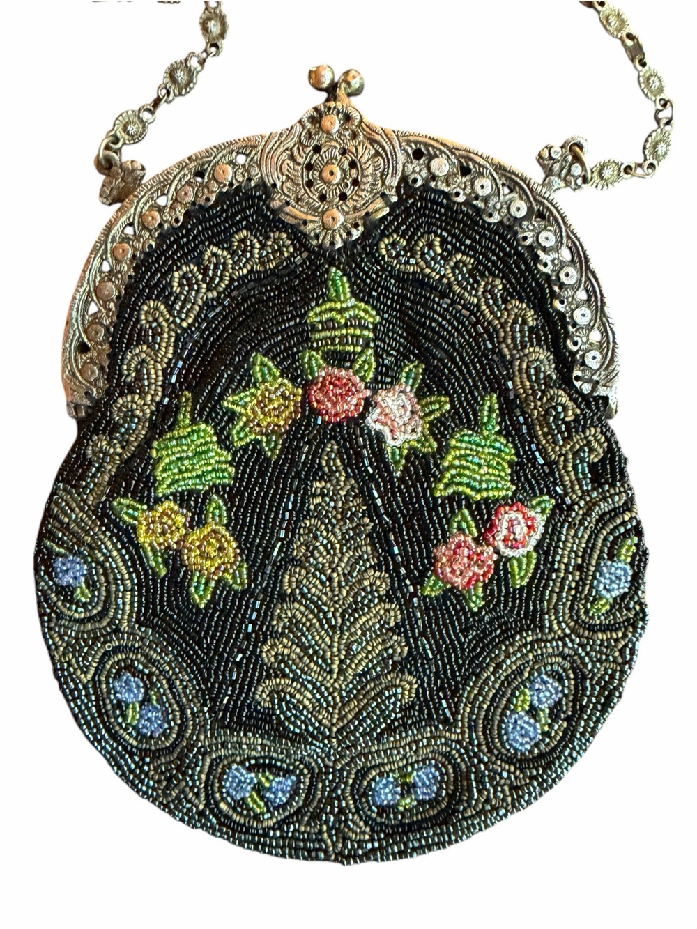 1990s does 20s Art Deco Christiana Hand Beaded Reticule Evening Bag